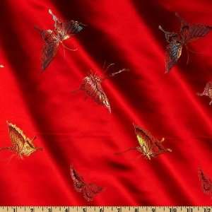  44 Wide Chinese Brocade Butterflies Red Fabric By The 