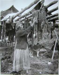 1920s16X20 OLD INDIAN LADY SMOKING PIPE & HANGING FOOD  