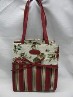   Tote Purse LunchBag Christmas Holiday Stripe Botanical New  
