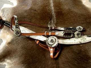 BRIDLE WESTERN LEATHER HEADSTALL BREASTCOLLAR LIME GREEN BLING BLACK 