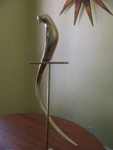 TALL SIGNED C. JERE BRASS PERCHED BIRD TABLE SCULPTURE  