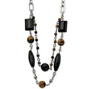  Stainless Steel Tigers Eye & Black Agate 24 with 2in ext 