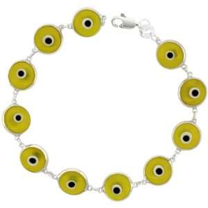  Sterling Silver Translucent Light Yellow Color Evil Eye 