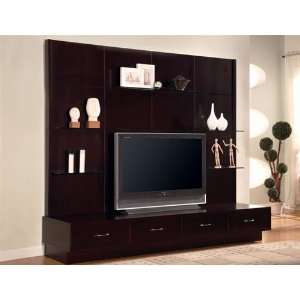  Cappuccino Finish Contemporary Style Tv Console With Glass 