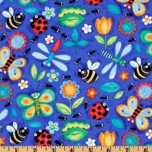  44 Wide Bugging Out Large Bugs Blue Fabric By The Yard 
