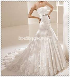 Bridal ivory lace mermaid Wedding dress formal gown zipper&buttons 