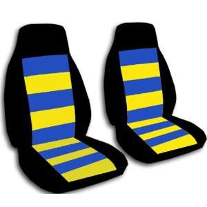 Black with medium blue and yellow stripes 40/20/40 seat covers for a 