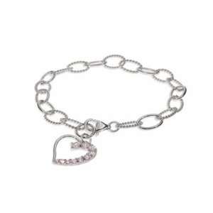 Cabled Chain Link Silver Journey Heart Charm Bracelet  Clearance Final 