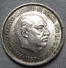 SPAIN 25 PESETAS COINS 1957(59)(65)(6​8)(69), 1975(79)