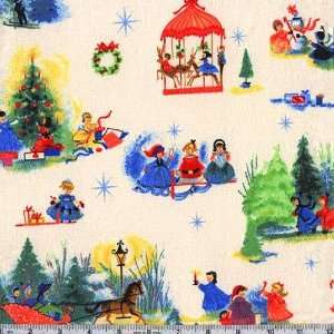  45 Wide Flannel Christmas Carolers White Fabric By The 