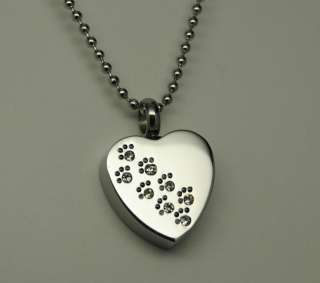   PAW PRINT PET CREMATION URN NECKLACE HEART URN PAW CREMATION JEWELRY