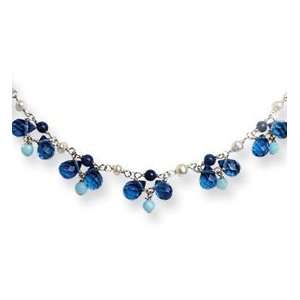   Silver Blue Crystal/Lapis/ite/Cultured Pearl Necklace Jewelry
