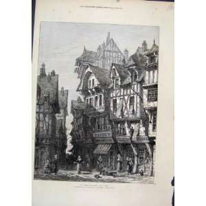  Street In Rouen Normanday Tall Buildings 1872 Old Print 