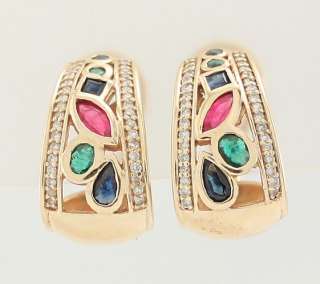 14k Gold Sapphire Emerald Ruby Diamond Hoop Huggie Earrings  
