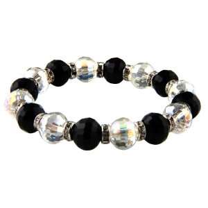  Stretchable Glass Bracelet w/ Crystals   Black & Clear 