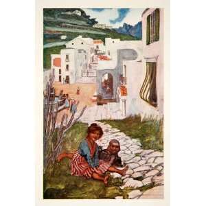  1907 Color Print Ravello Street Children Italy Naples 