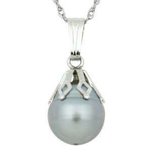  Circled Silver Gray Pearl Drop Pendant with Sterling Silver Ornate Cap
