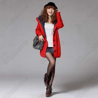 Beauty Single breasted Thicken Long Hooded Cardigan Sweater Cotton 