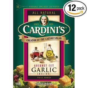 Cardinis Gourmet Cut Croutons, Garlic, 5 Ounce Bags (Pack of 12 