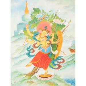  Dancing Manjushri Holding Pothi, Wisdom Sword, Bow and 