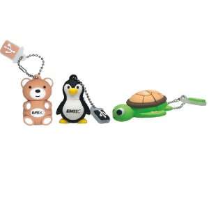  Emtec Animal USB 4GB Flash Drive Set Penguin/ Sea Turtle 