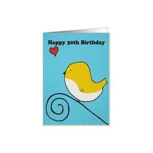  Yellow Cartoon bird   Happy 30th Birthday Painting Card 