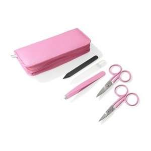 com 5 piece Stainless Steel Coated Manicure Set in Pink Leather Case 