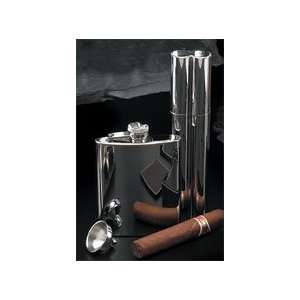  Stainless Steel 7oz Flask with Double Cigar Case Jewelry