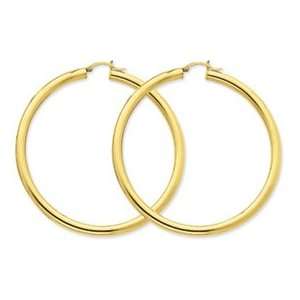  10k Polished 4mm x 65mm Tube Hoop Earrings Jewelry