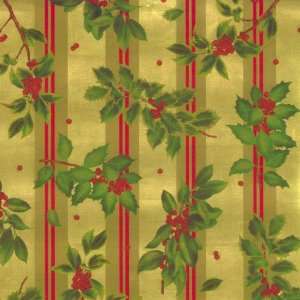 Caspari Holly Stripe Foil 9 Foot Wrapping Paper Roll 