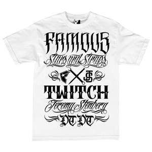 NEW FAMOUS STARS AND STRAPS JS STACKED MENS TEE COLOR WHITE/BLACK 