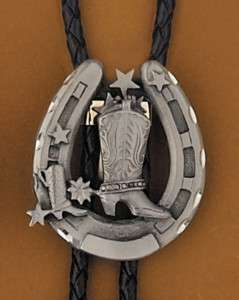 Western Wear Square Dance Cowboy Boots Pewter Bolo Tie  