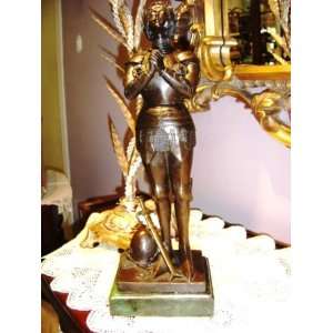 Bronze St. Joan of Arc Statue on Marble Stand 