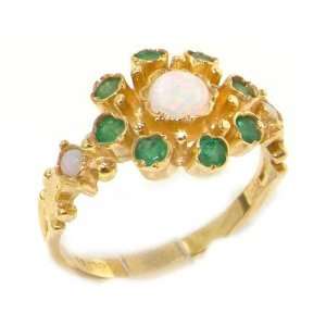Fabulous Solid Yellow Gold Emerald and Fiery Opal 3 Tier Large Cluster 
