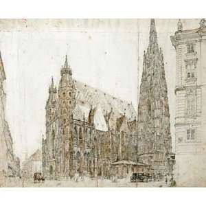 St Stephens Cathedral, Vienna by Rudolf Von Alt. Size 10.00 X 8.13 