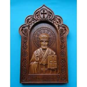  Ukraine Hand Carved Wooden Icon St. Nicholas #2 