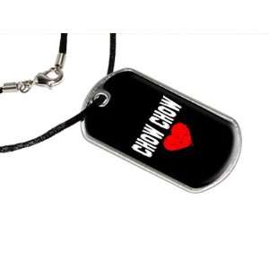 Chow Chow Love   Black   Military Dog Tag Black Satin Cord Necklace