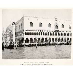 1928 Print Venice Italy Palace Doges Gondolas Moored Quay Canal 