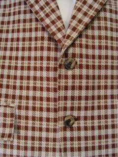 Vintage MOD Brown White Poly PLAID 1970s Sportcoat 46  