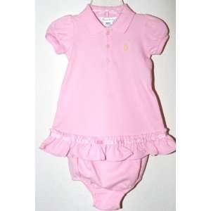  Ralph Lauren Infant Girl 2 Piece Layette Dress Set Pink (6 