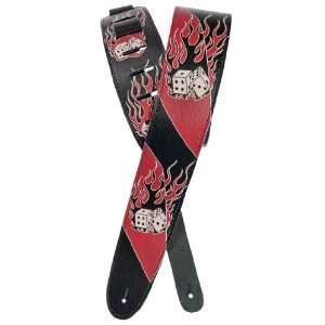   Rod Collection Leather Guitar Strap, Flaming Dice Musical Instruments