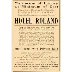  1905 Vintage Ad Hotel Roland 59th St. New York City 