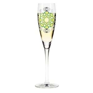  Champagne Glass, Pearls, Green and Yellow Dots, Designer 