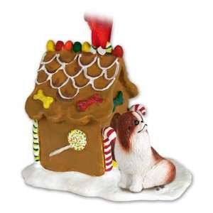  Japanese Chin Gingerbread House Ornament   Red & White 