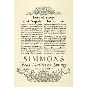  1923 Ad Simmons Home Mattress Bedding Royalty Napoleon 