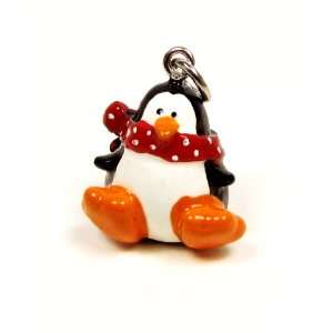   Painted Resin   Penguin with Red Scarf Charm, Qty 1 