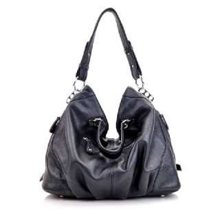 Black Genuine Leather Real Leather Tote Shoulder Bag Purse Hobo 