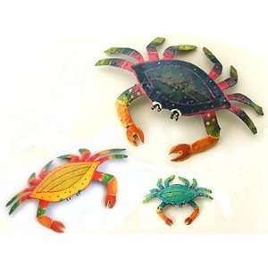  Hand Painted Crab Combo   Haitian Tropical Garden Art   3 