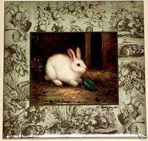   White Bunny Rabbit Ceramic Tile Accent 4.25 Kiln fired  