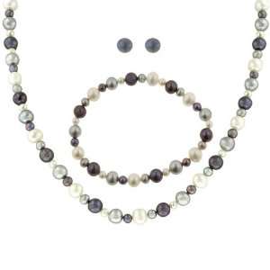 White, Grey and Peacock Freshwater Cultured Pearl Necklace 